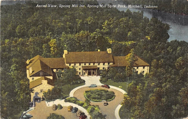 Mitchell Indiana 1940s Postcard Aerial View Spring Mill Inn