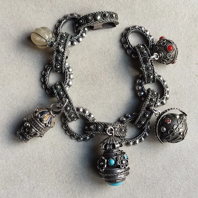 Bracelet Femme Ethnique Argenté Métal - Style Marocain Vintage à Breloque