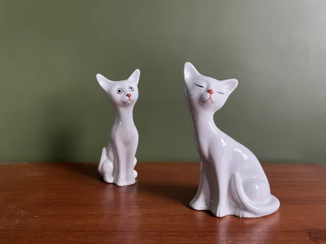 Pair Of 1950s Mid Century Kitsch Ceramic Cats Figurines