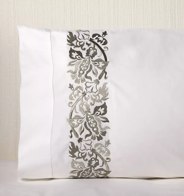 Sferra Italian Saxon Long-Staple Cotton Pillowcases With Floral Embroidery