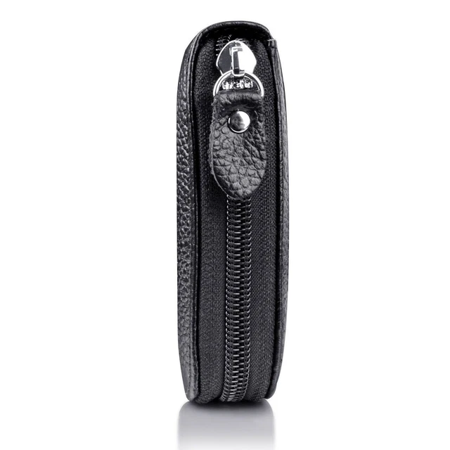 Genuine Leather Men Wallet Credit Card Holder RFID Blocking Zipper Pocket Thin 8