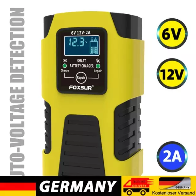 3 Stufen Smart Auto Motorrad Automatische Batterieladegeräte 6V 12V 2A (EU)