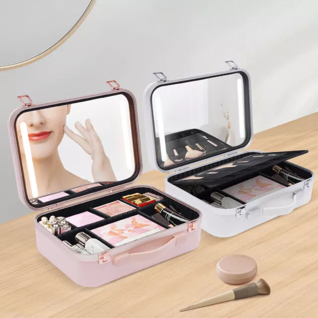 Schminkkoffer Set Make-up Organizer Kosmetik Koffer mit LED Lichtern Spiegel DHL