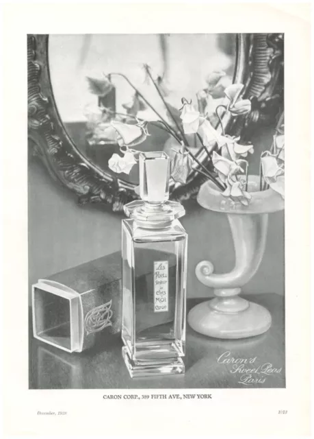 1928 CARON Perfume Vintage Print Ad Sweet Pea Fragrance Bottle Paris Cologne Art