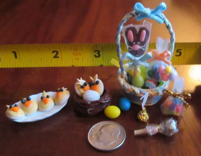 Miniature Dollhouse Ooak Handmade Easter Basket Candy Chick Cookies Lot