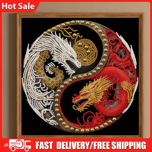 5D DIY Partial Special Shaped Drill Diamond Painting Kit Dragon Decor 30x30cm