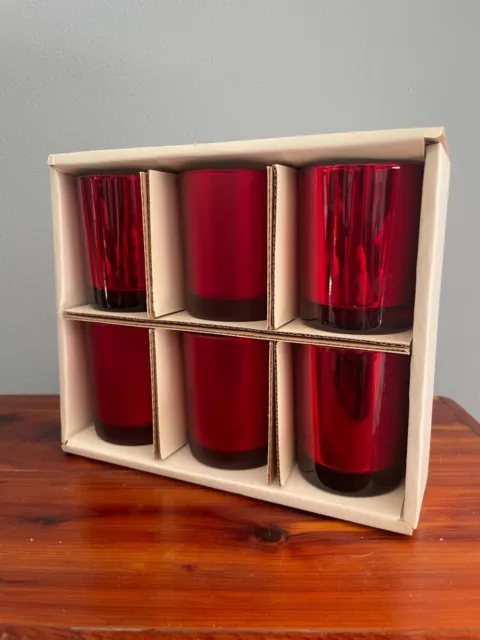Pottery Barn Red Mercury Glass Votive Candle Holders Christmas Set 6 NEW Opened