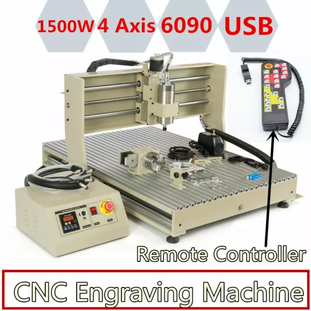 1.5KW 4AXIS 6090 CNC Router Engraver Carving Milling Machine 3D Cutter USB +RC