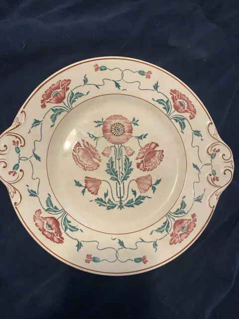 VILLEROY & BOCH Antique Saxony Red Poppy 10” Plate w/Handles Dresden Art Nouveau