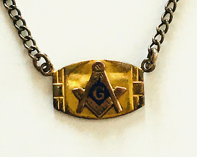 Masonic Brass Hanging Crest on Gold Tone Tie Bar. Some Discoloration.
