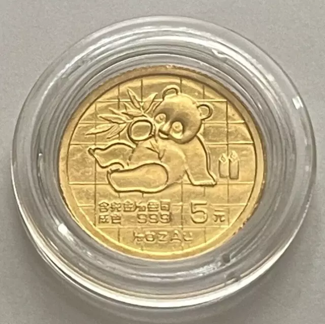 ! bezahlbar ! - 5 Yuan China 1989 PANDA - 1,56g 999 Gold 1/20 - in Kapsel