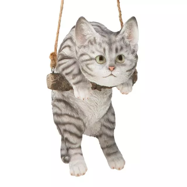 Design Toscano Gray Tabby Kitty on a Perch Hanging Cat Sculpture