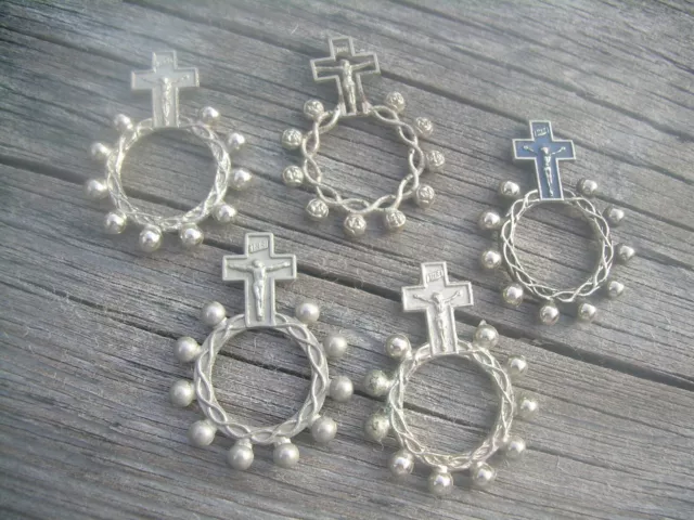 Crucifix Finger Rosary Rosaries (5), Decade, Roses, Crown Of Thorns, Blue Enamel