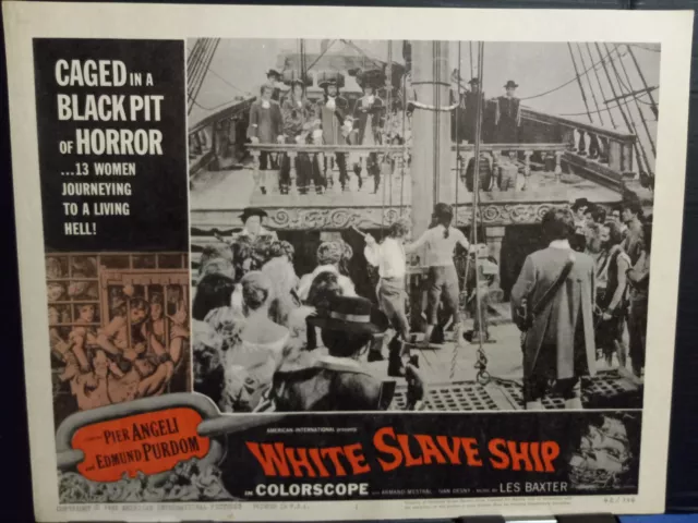 Lobby Card 1962 WHITE SLAVE SHIP prisoners whipped while women watch Pier Angeli