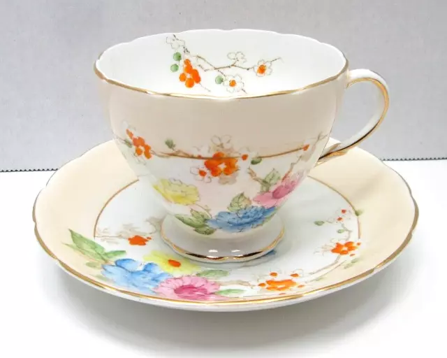 EB Foley England Fine China Tea Cup and Saucer with Gold Accents Vintage 1930