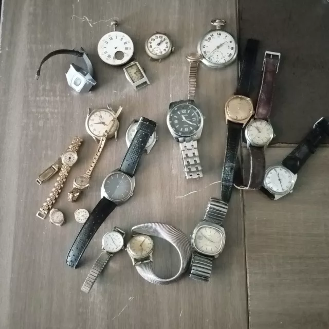 ancien vintage lot de montres 20 gousset quartz mécanique a trier pour pièces