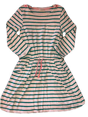 VGC Girls MINI BODEN Green White Striped thin long sleeve jumper dress 9-10 yrs