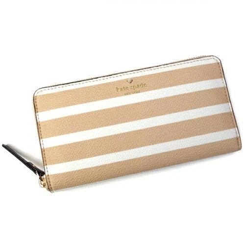 Kate Spade Long Wallet Beige Camel Border White Simple
