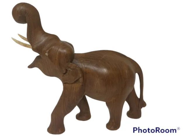 Lucky Elephant Hand Carved Wooden Statue Figurine Sculpture