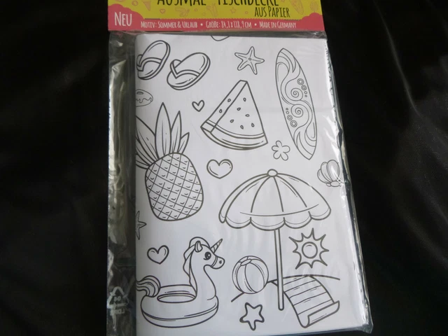 Ausmal-Tischdecken aus Papier 84,1 x 118,9 cm, Motiv: Sommer und Urlaub