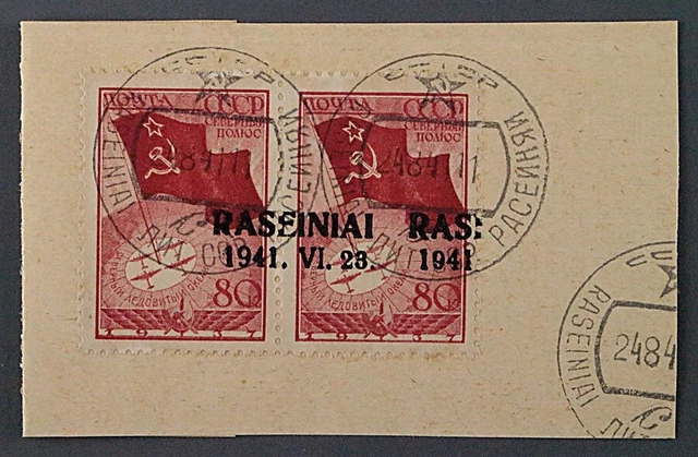 Raseiniai 8 F, Extrem versetzter Teil-Aufdruck, geprüft, RARITÄT KW 3300,- €+++