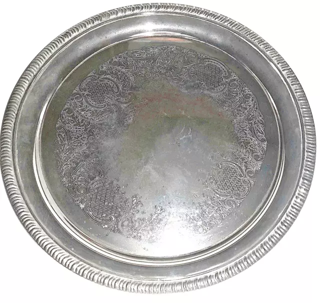 SILVER-PLATED - ** CHASED ROUND TRAY ** ORNATE DESIGN - 32 cm diameter - CLEAN