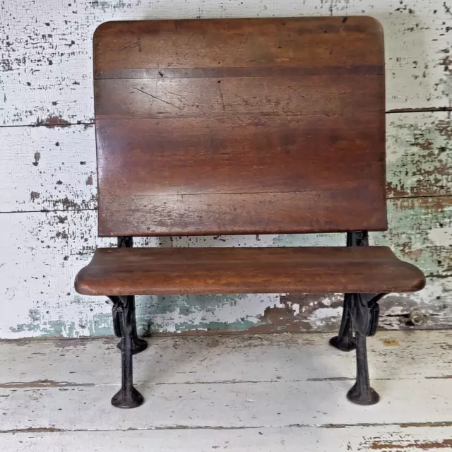 Folding Dark Wood & Painted Metal Child Height School House Student Desk Chair