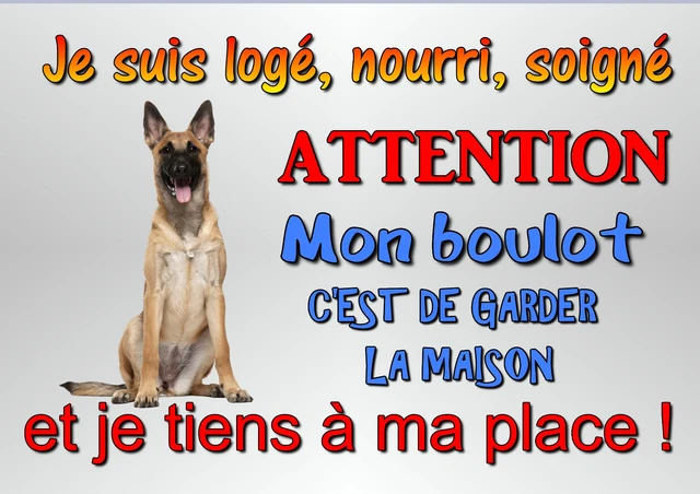 Plaque Personnalisable Chien Plaque Humour Malinois - « Attention Chien Gentil, Méfiez-Vous Du Maître » - Panneau Aluminium 15x20cm - Déco Extérieur/Intérieur Panneau Malinois Personnalisable - 2