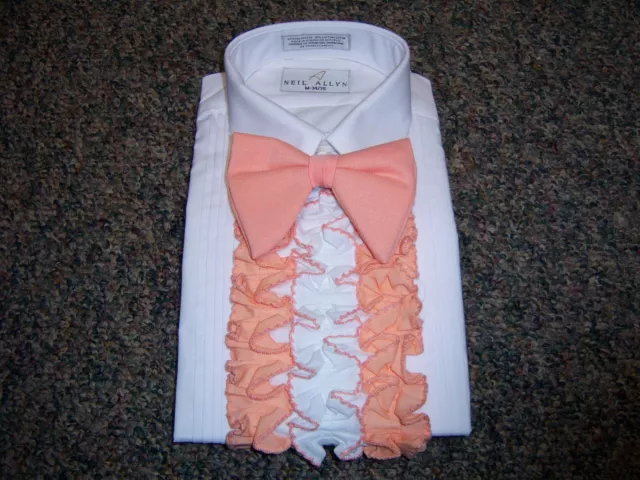 Vintage Men's Tuxedo Shirt - Peach & White Detachable Ruffles / Dickie 3D 2