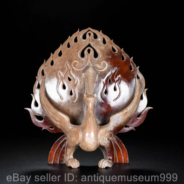 8.4" Chinese Natural Hetian Jade Nephrite Carving Phoenix Statue Sculpture