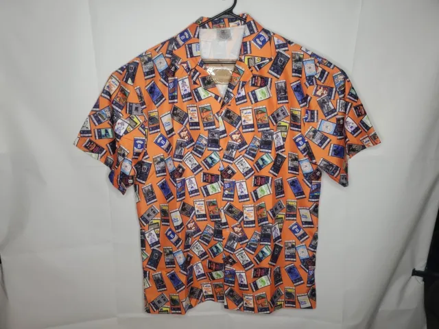 MLB Baseball Detroit Tigers Button Up Hawaiian Shirt Mens 2XL Orange Ticket Stub