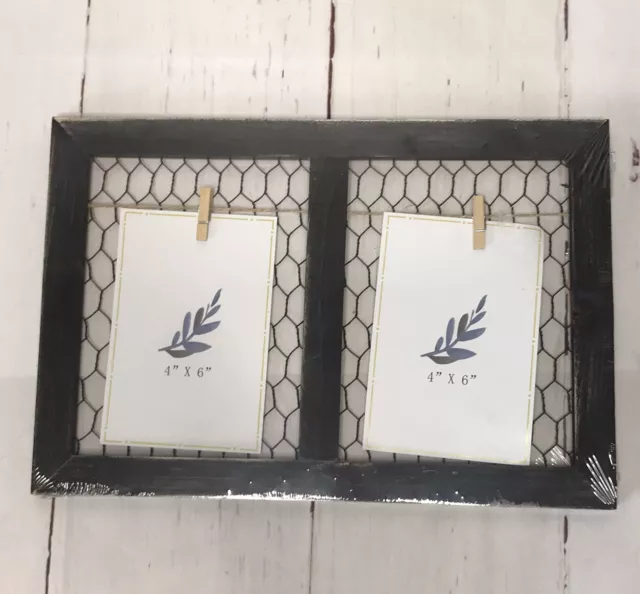 Chicken Wire Picture Frame 4 x 6 Home Decor Black Wash Wood Farmhouse