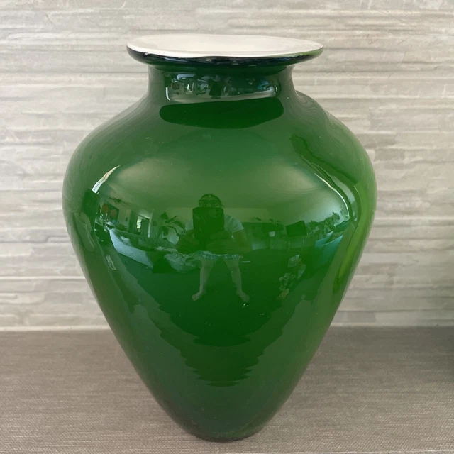 LARGE SWEDISH HANDBLOWN Cased Glass Green Vase £19.01 PicClick UK