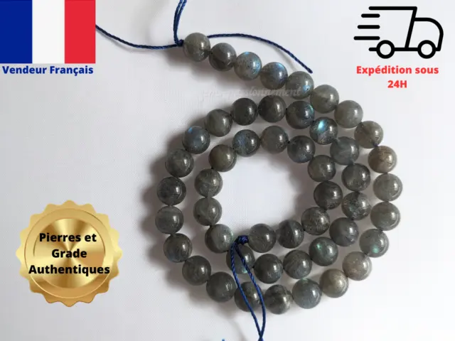 Lot de perles rondes Labradorite naturelles- 8 mm qualité AA+ (excellente)