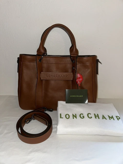 🔥NWT Longchamp 3D Top Handle Tote Bag MED Calfskin Leather Cognac $860