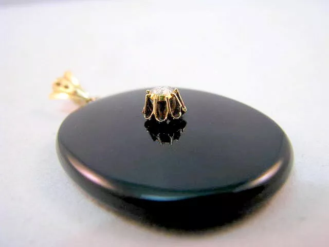 Medaillon Foto Anhänger Onyx 14K 585 Gold mit Altschliff Diamant 0.25ct um 1810 3