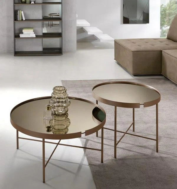 Tavolino Rotondo A Forma Di C, In Legno E Metallo, Per Soggiorno E Camera Da Letto - Facile Da Montare, 60x38 Cm