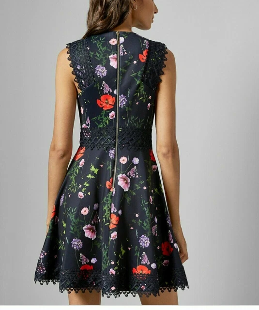 Ted Baker 8 (1) Bellissimo Abito Da Pattinatore Floreale Mayo Hedgerow Immacolato