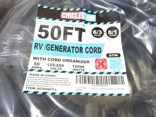 CircleCord 50 Amp 25 Feet Rv/generator Cord with Locking Connector Heavy Duty