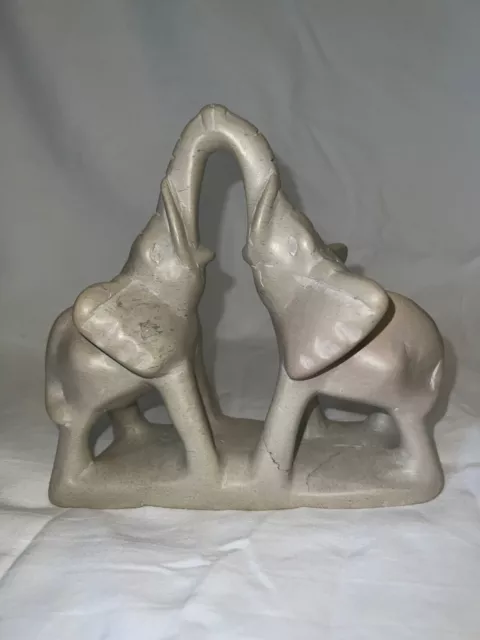 Vintage Elephant Sculpture Hand Carved African  Pair Of Elephants