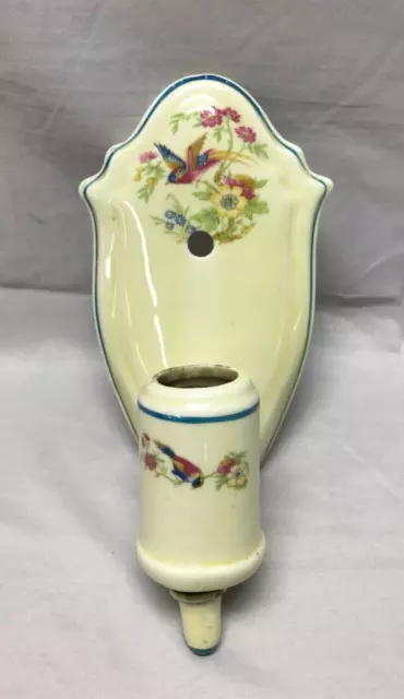VTG Ceramic Ivory Porcelain Wall Sconce Blue J Floral Light Fixture Old 111-23B