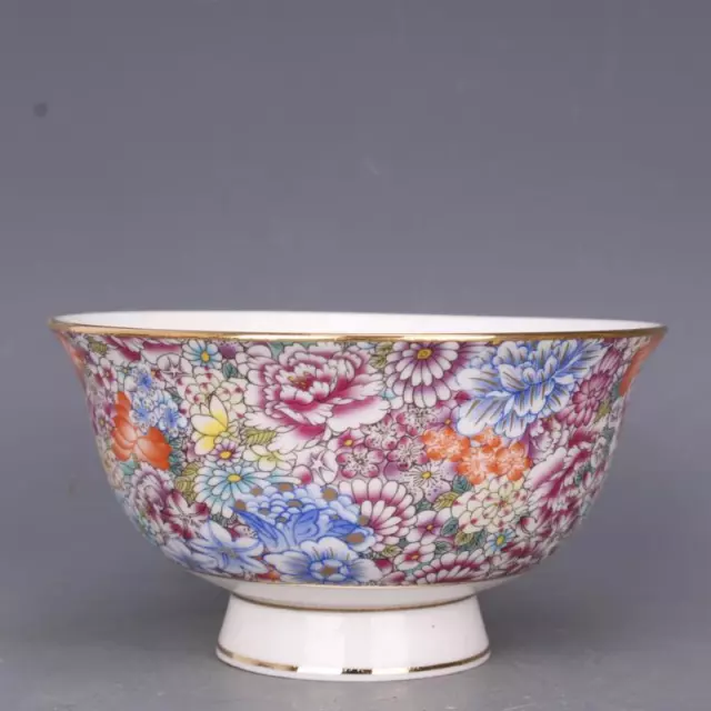 Chinese Qing Qianlong Famille Rose Porcelain Flowers Bloom Design Bowl 4.8 inch