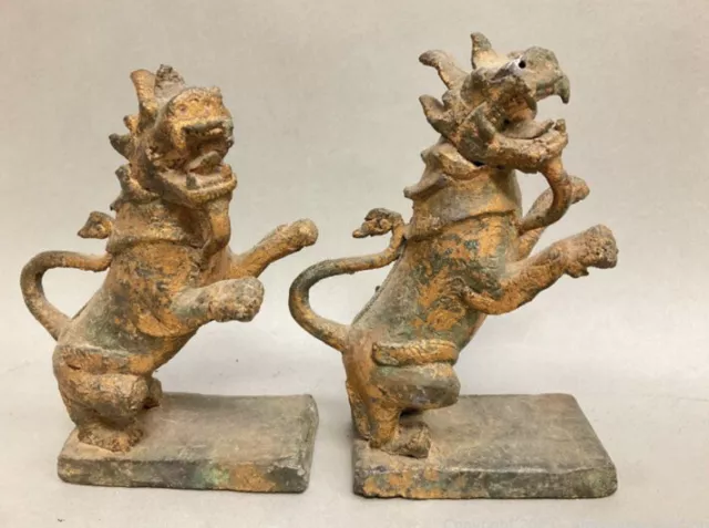 Pair Of Late 19th Century Bronze? Foo Dogs Stone Base Chinese