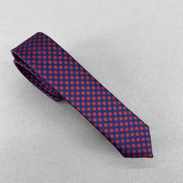 Fred Bracks Mens Tie Necktie Blue Red Polka Dots Business Office Pre-Loved