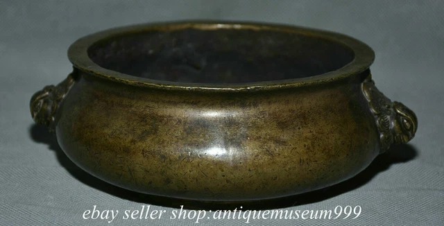 7" Marked Old Chinese Bronze Dynasty Lion Beast Ear Censer Incense Burner