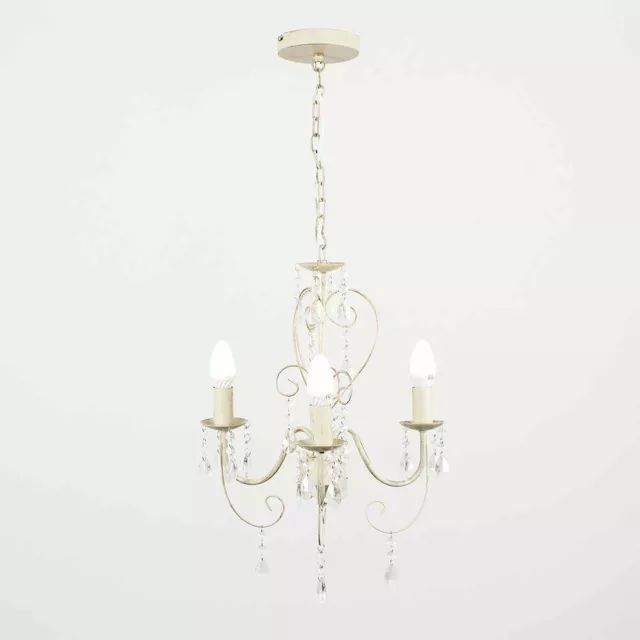 Lille 3 Light Chandelier Ceiling Light Distressed White - Shabby Chic