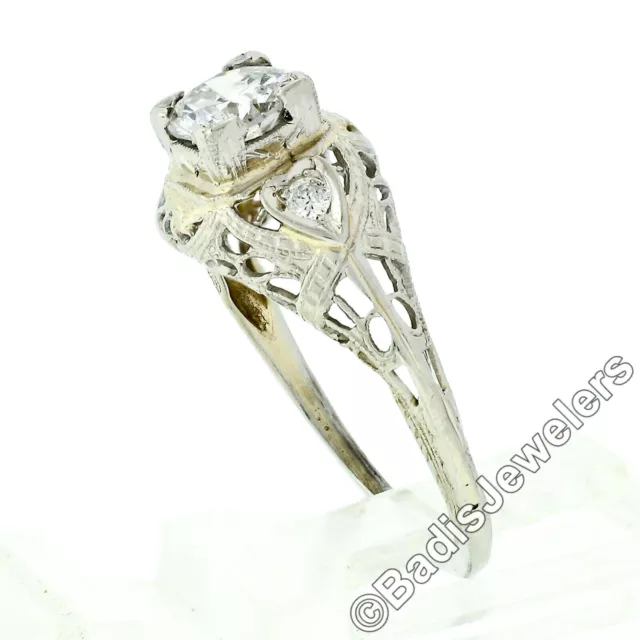 Vintage 18k Or Ancien Coupe Diamant Solitaire Filigrane Fiançailles Promise Ring 2