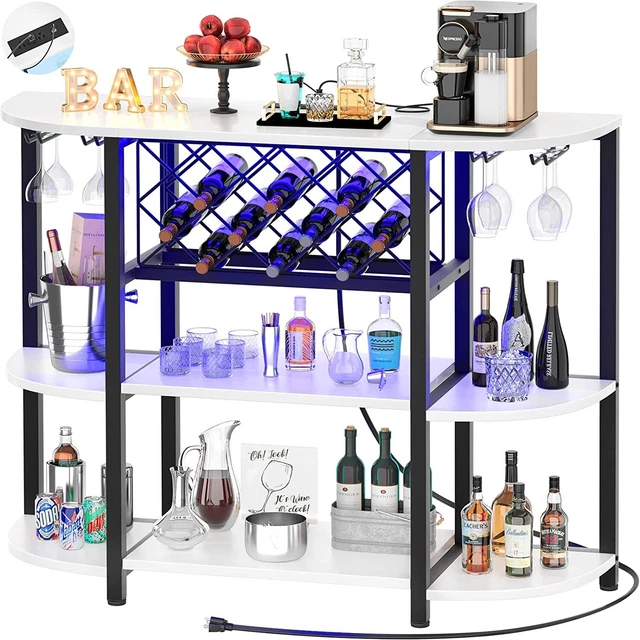 Unikito Bar Table Cabinet with Charging Station,Wine Rack Table with LED light