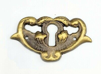 Antique Vintage Cast Brass Keyhole Cover Escutcheon Plate 2" x 1 1/4"