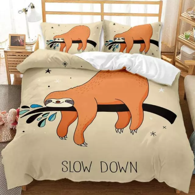 Cartoon Sloth Bedding Set Doona Duvet Quilt Cover Animal Pillowcase Double Queen